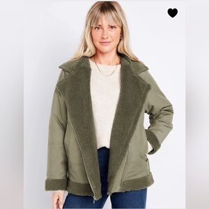 OLD NAVY XL WOMEN SHERPA LINED UTILITY DARK ARMY OLIVE GREEN JACKET COAT